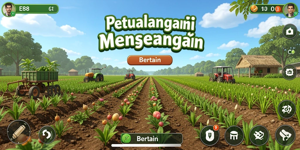 Antarmuka E88 menampilkan aktivitas bertani yang seru dan interaktif.